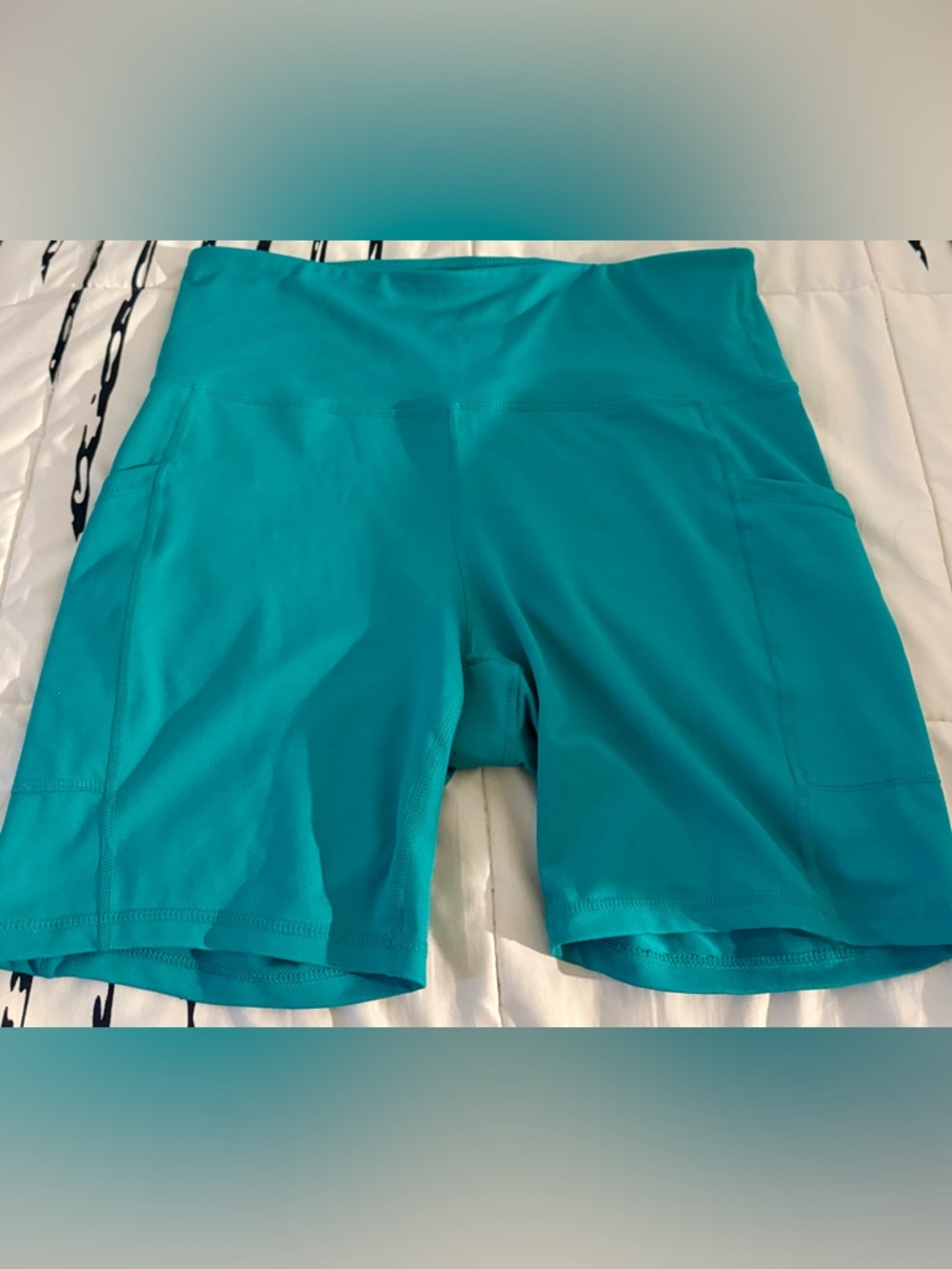 Ideology Teal High-Rise Bike Shorts with Side Pockets; Size Large